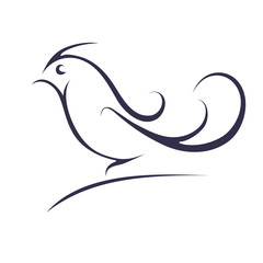 Birdie on a white background. Contour of a bird. vector illustration