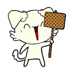 Obraz premium happy little cartoon dog holding sign