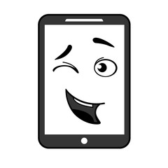 Mobile phone with a happy face. Winking phone, vector
