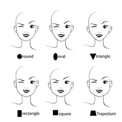 Set of different face shapes. Collection of woman faces. Vector illustration