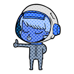 cartoon pretty astronaut girl giving thumbs up