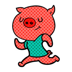 happy cartoon pig running