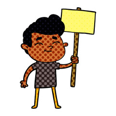 happy cartoon man with sign