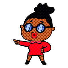 cartoon pointing woman wearing spectacles