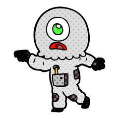 cartoon cyclops alien spaceman pointing