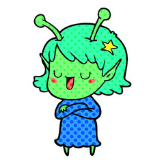 happy alien girl cartoon