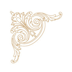 Fototapeta premium Golden vintage baroque ornament, corner. Retro pattern antique style acanthus. Decorative design element filigree calligraphy vector. - stock vector