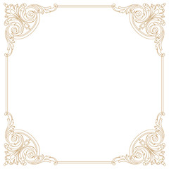 Golden vintage border frame engraving with retro ornament pattern in antique baroque style decorative design. Vector