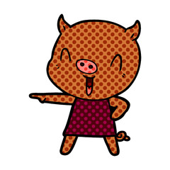 happy cartoon pig in dress