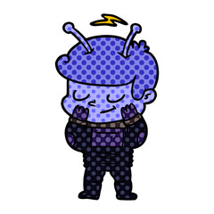 bashful cartoon spaceman