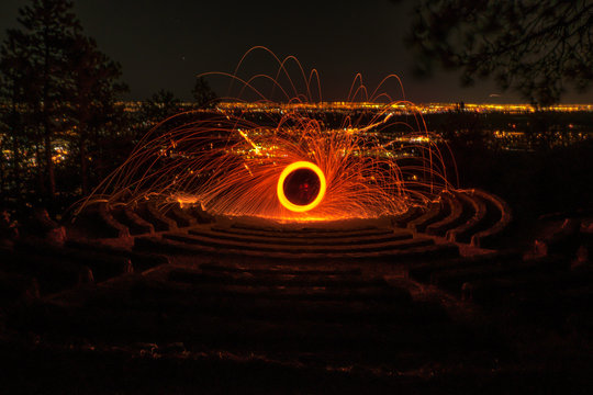 Steel wool light painting explosion circular long exposure