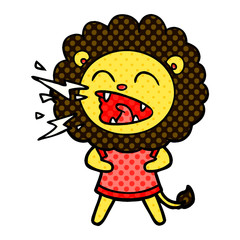cartoon roaring lion in dress