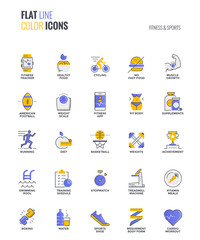 Fototapeta premium Flat line multicolor icons design-Fitness and Sports