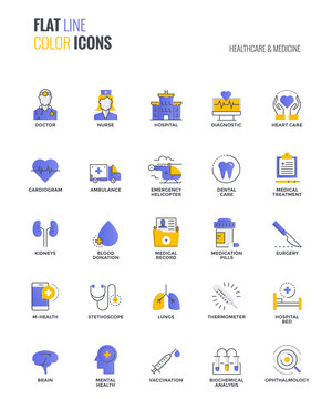 Flat line multicolor icons design-Healthcare and Medicine