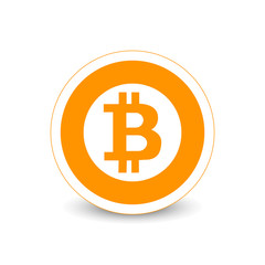 Crypto currency Bitcoin flat vector logo, icon for web, sticker for print.