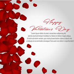 Happy Valentines Day card with flower rose petals