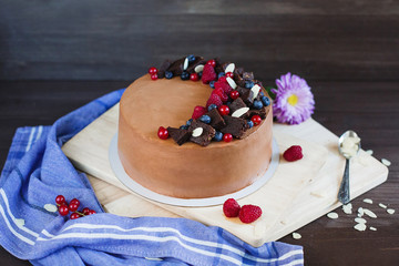 cake on a transparent plate | side view