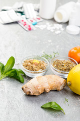 Natural medicine vs conventional medicine concept.