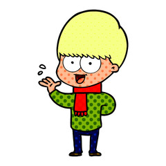 happy cartoon boy waving