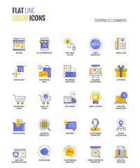 Flat line multicolor icons design-Shopping and E commerce