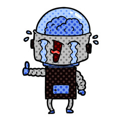 cartoon crying robot making gesture