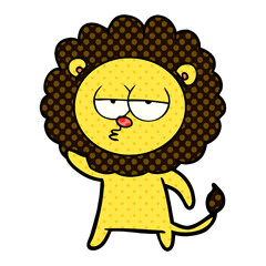 cartoon bored lion waving