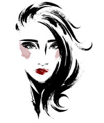 Beautiful women, logo women face makeup on white background, vector