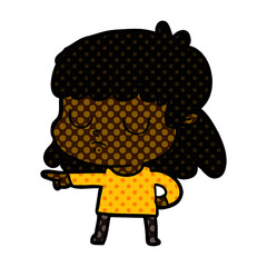 cartoon indifferent woman;pointing
