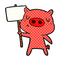 cartoon content pig signpost;sign