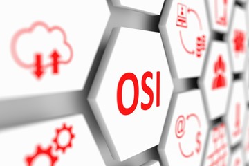 OSI concept cell blurred background 3d illustration
