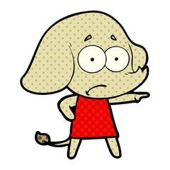 cartoon unsure elephant girl pointing