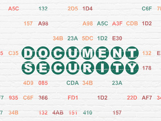 Security concept: Painted green text Document Security on White Brick wall background with Hexadecimal Code