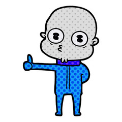 cartoon weird bald spaceman giving thumbs up