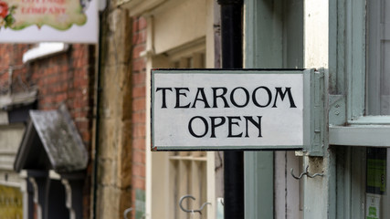 Tea Room Open Sign, Shallow Depth of Field Horizontal Photography