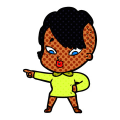 cartoon surprised girl pointing