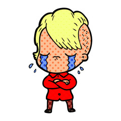 cartoon crying girl with crossed arms