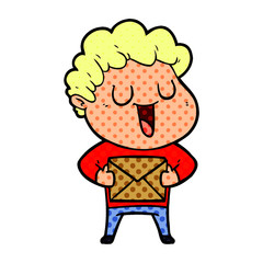 laughing cartoon man with parcel