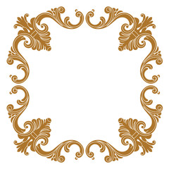 Golden vintage border frame engraving with retro ornament pattern in antique baroque style decorative design. Vector
