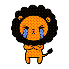 cartoon crying lion with crossed arms