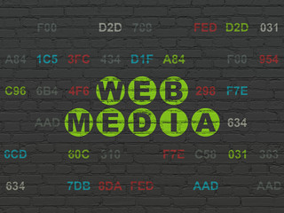 Web design concept: Painted green text Web Media on Black Brick wall background with Hexadecimal Code