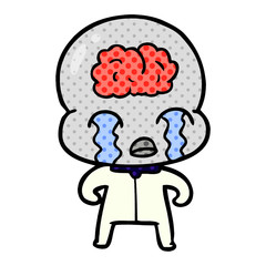 cartoon big brain alien crying
