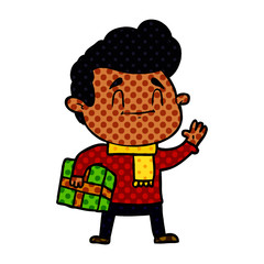 happy cartoon man with gift