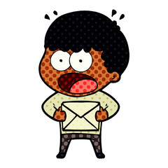 cartoon shocked man holding envelope
