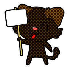 laughing cartoon dog with sign
