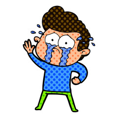 cartoon crying man waving