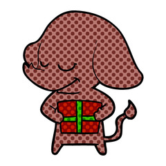 cartoon smiling elephant with present