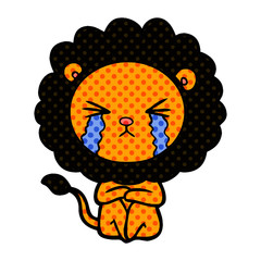 cartoon crying lion sitting huddled up