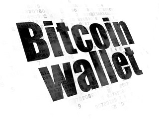 Cryptocurrency concept: Pixelated black text Bitcoin Wallet on Digital background