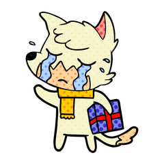 crying christmas fox cartoon