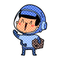 happy cartoon astronaut with moon rock